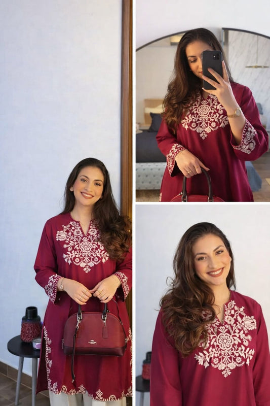 Maroon Embroidered Co-ord Set