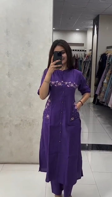 Blue embroidery cord set