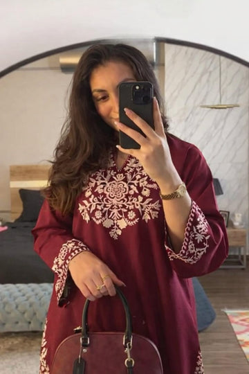 Maroon Embroidered Co-ord Set